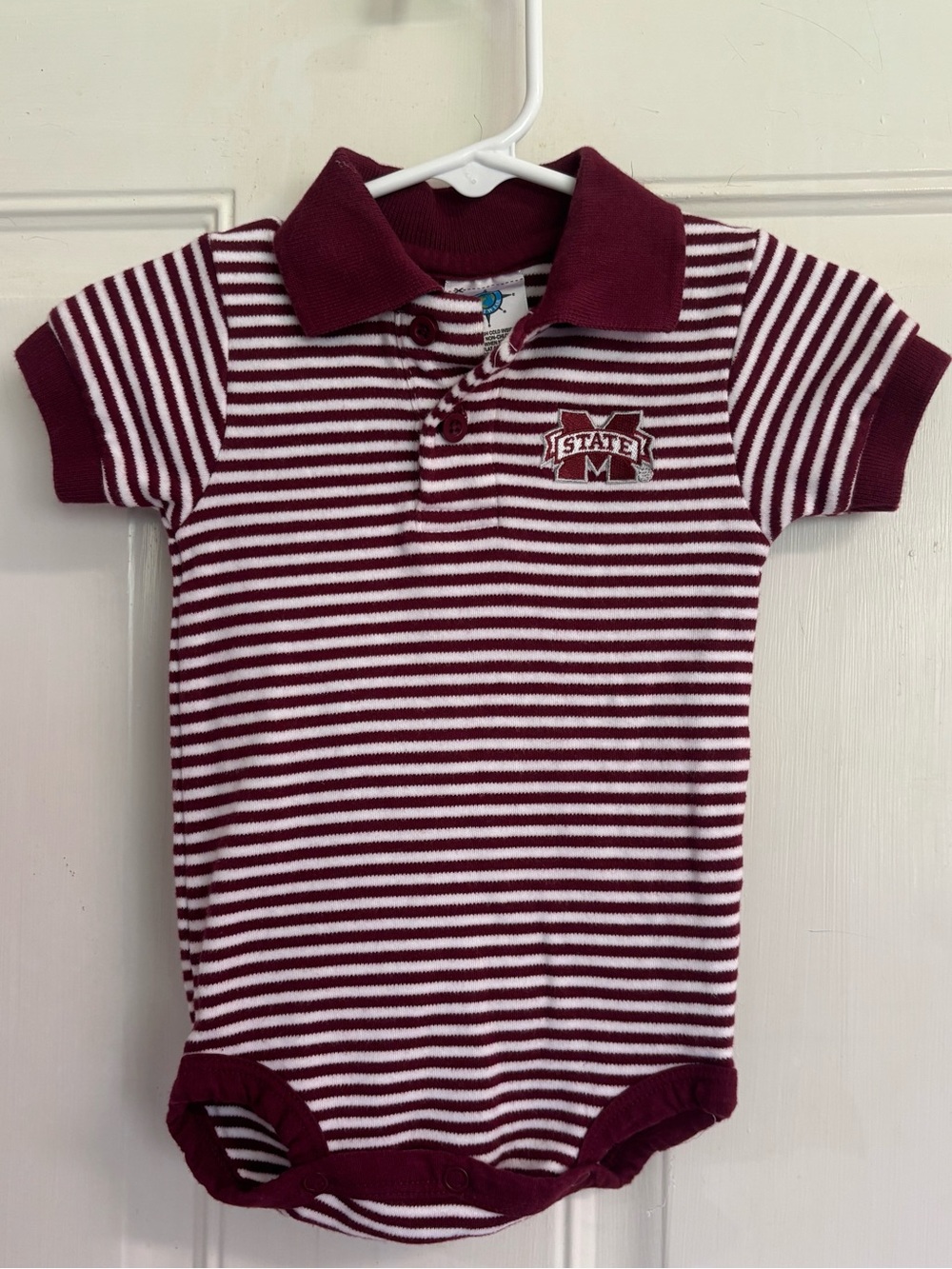 0/3M Creative Knitwear Mississippi State Bulldogs Striped Polo Bodysuit.  In EUC